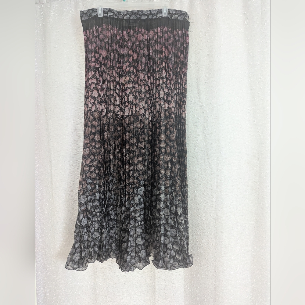 Rare Vintage Elissa Of California Floral Pleated Maxi Skirt
